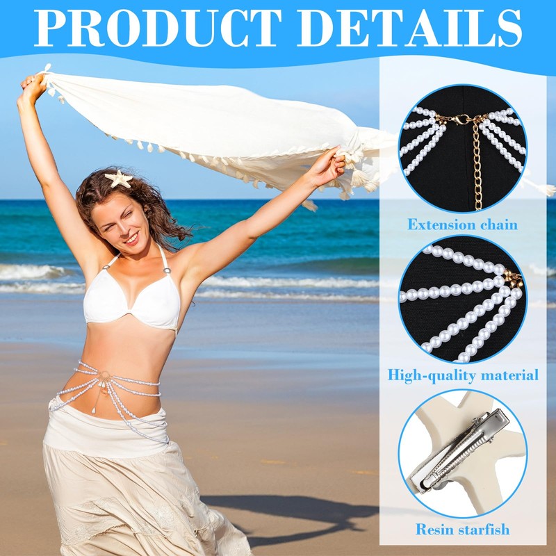 Daifunli 3 Pcs Halloween Mermaid Costume Women Pearl Waist Chain
