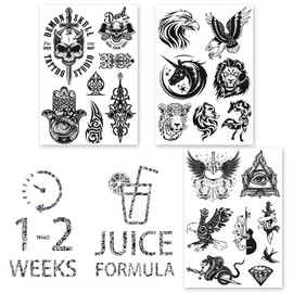 AWAKEN Temporary Fake Tattoos Juice Tattoo Semi Permanent Stickers Waterproof Plant Based Last 1-2 Weeks Unisex Design Astronaut Planets Galaxies Compass Arrow (Pack of 7)