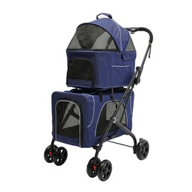 Double Dog Stroller‌ for Small Medium Dogs or Cats,Foldable Pet Stroller with Removable Carrier‌, 4 Wheels Travel Pet Stroller,Max Load 66 lbs