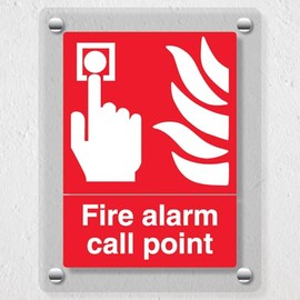 V Safety Fire Alarm Call Point - Portrait - 150 x 200 mm - Acrylic Perspex Cast Clear Safety Sign