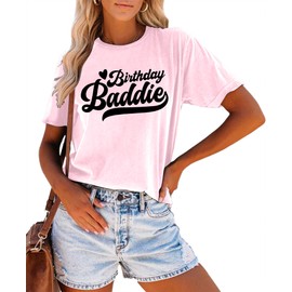 Birthday Baddie Shirts for Women - Baddie Birthday Girl Tops (BirthdayBaddie-Pink, XX-Large)