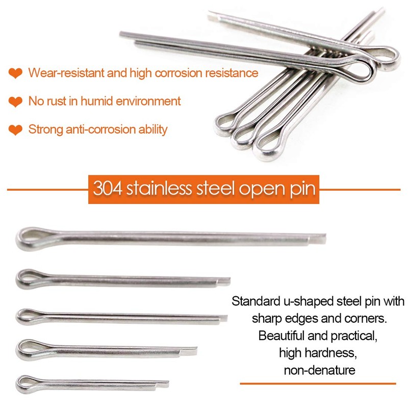 Rustark 110Pcs 6 Sizes 304 Stainless Steel Cotter Pin Clip