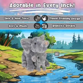 Mom and Baby Stuffed Animal Elephant, 11" and 5.5", Safari Baby Shower Decorations, Nursery Decor, Zoo Animals for Toddlers, Quality Toys Kids Will Love, Cute, Soft, Huggable and Squeezable