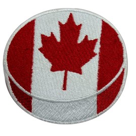 Hockey Puck Patch, Canada Flag Hockey Puck Patch, Puck Patch Embroidered Iron on Sew on Patch Badge for Clothes etc. 7x6.5cm