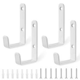 HonQiShiMY Set of 4 Heavy Duty L-Wall Hooks for Garage, Workshop & Basement, Wall Hooks for Screwing (Including 8 Screws/Dowels), Heavy Duty Hooks, Garage Hooks, White