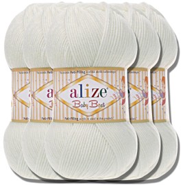 Alize Baby Best Turkish Premium Wool Made of Cotton and Acrylic, 5 x 100 g, Plain Hand Knitting Yarn, Knitting Yarn, Plain Baby Wool for Crocheting, Knitting Scarves (Pearl 450)