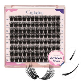 Crislashes Eyelash Clusters 96Pcs, D Curl Lash Clusters 14mm Natural Look Individual Lashes, Extremely Soft Lash Clusters DIY Lash Extension for Self Application (Flat01-14mm)