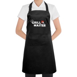 Mordx Bib Apron,Unisex Black Aprons Adjustable Washable,with 2 Pockets for Kitchen Crafting BBQ Drawing (Grillmaster 2)