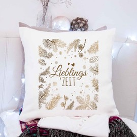 GRAVURZEILE Cushion with Christmas Motif – Favourite Time – Christmas Decoration – Gifts for Him and Him – for Secret Santa and as a Gift for Men and Women – With Filling