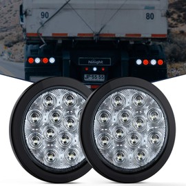 Nilight 2PCS 4" White Round LED Reverse Back Up Light w/Surface Mount Grommet Plugs Trailer Tail Lights for Truck Trailer RV Jeep