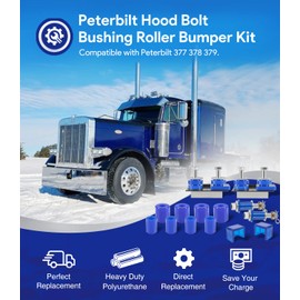 for Peterbilt 379 378 377 375 357 330 385 Engine Hood Hinge Pivot Mounting Bolt Kit & Truck Hood Bumper Poly & Hood Roller Bushings, 13-04154, 13-04164; 13-03593, 13-04391, 13-03510, 304005