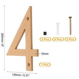 PATIKIL 8 Inch House Numbers, House Address Numbers Sign Large Floating Modern House Numbers with Screws for Outside Door Wall Street, Gold, 4