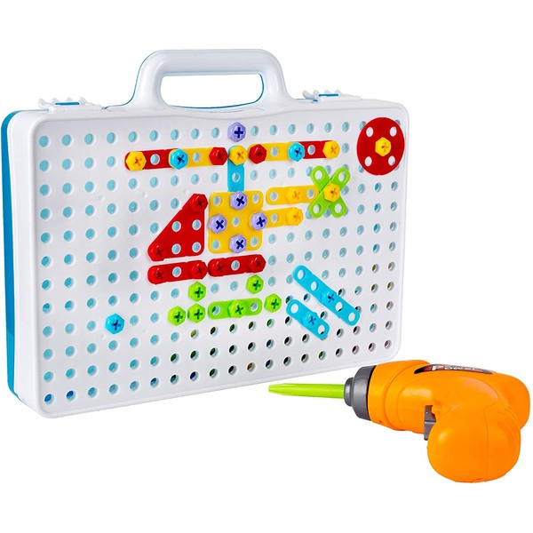 Drill & Play Creative Educational Toy with Real Toy Drill - Mosaic Design Building Toys Tool Kit
