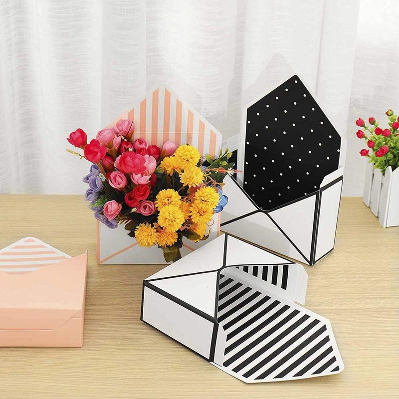 6pcs Envelope Flower Box, Stripes Printed Envelope Holder Box Folding