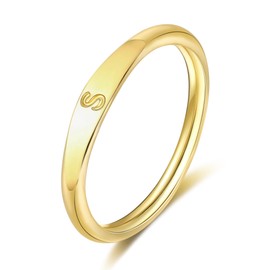 ZOERAY Gold Initial Rings for Women 14K Gold Plated Cute Stackable Letter Ring for Women Dainty Thin Capital Alphabet Pinky Knuckle Stacking Rings Initial Jewelry Gifts Size 6-10