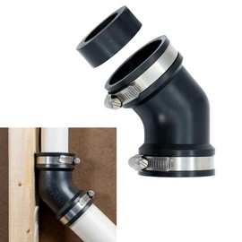 Fernco Qwik Ell 2 in. Hub 45-Degree Flexible PVC Elbow Fitting Includes Optional 1.5 in. Reducer Bushing