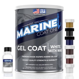 Marine Coat One Iso/Npg Gel Coat White with Wax with MEKP Catalyst for Hardening, with 6 Color Tinting Pigments, Gel Coat Repair Kit for Boats, Fiberglass (1 Gallon)