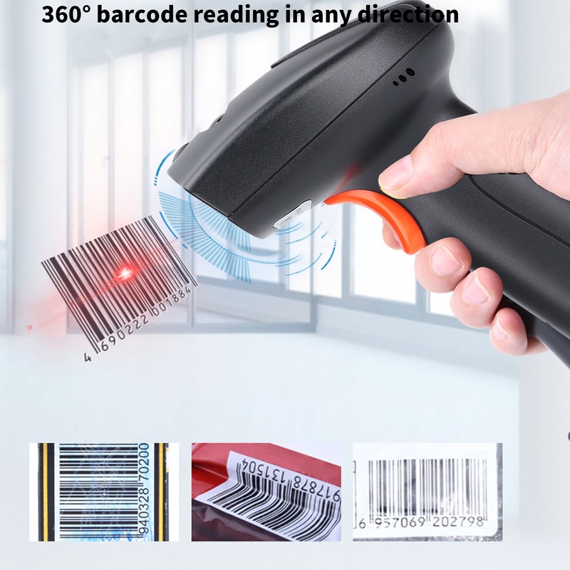 Barcode Scanner Handheld 360° Reading Dustproof Waterproof Wireless QR Code