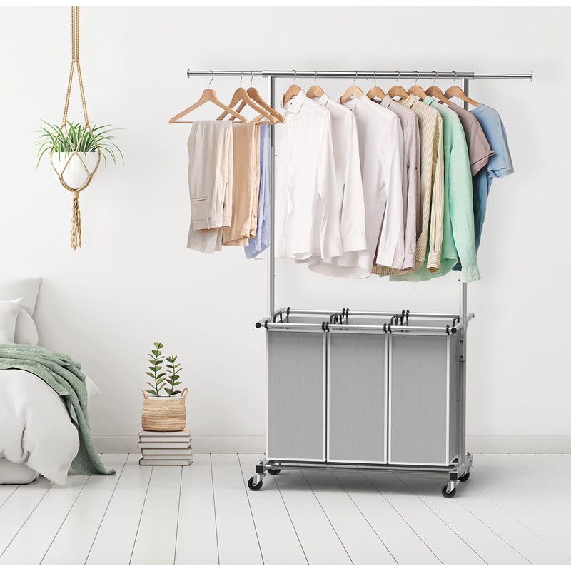 Simple Houseware 3 Bags Laundry Sorter with Extensible Clothes Hanging