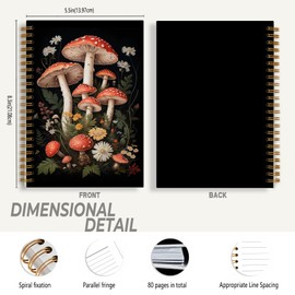 Foritho Vintage Mushroom Floral Notebook, Retro Dark Cottagecore Wildflower Botanical Journal for Writing, Mushroom Gifts for Women, Spiral Notebook 5.5x8.3 Inch