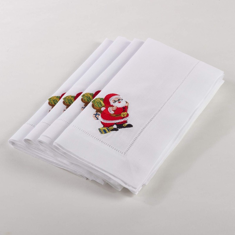 Saro LifeStyle XM221.W20S Hemstitched Santa Napkin, White, 20" (Set of