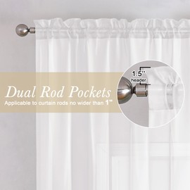 Lecloud White Sheer Curtains 63 Inch Long 2 Panels, Elegant Voile Drapes for Dinning Small Windows, Light Filtering Gauzy Curtain for Living Room Bedroom Bathroom, Dual Rod Pocket, 40" W x 63" L