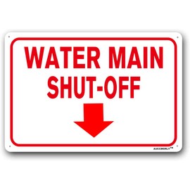 AUCCMORLY 8"x12" Aluminum Sign, Water Main Shut-Off Sign, Metal Sign No Fading Outdoor Use Red and White