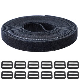 51 Pcs 6m Cable Strap Set, Hook and Loop Straps Nylon Securing Cord Ties for Cable Tidy Wire Management, 1 Pc Adjustable Multi-Purpose Tie Wraps with 50pcs Plastic Buckles(Black)