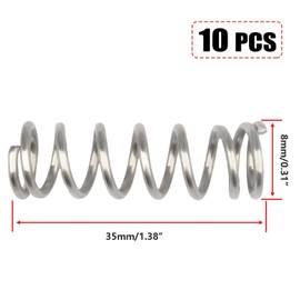 10Pcs Coil Extended Compressed Spring, Compressed Springs, Stainless Steel Springs, Wire Diameter 1.2mm, 8mm OD, 35mm Free Length