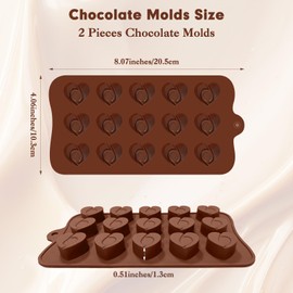 XIZIX 2 Pcs Heart Chocolate Mold, Non-stick Heart Silicone Molds, 15 Cavity Brown Chocolate Molds for Candy