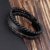8" Multi-layer Onyx Men's Leather Bracelet with Stainless Steel Magnetic