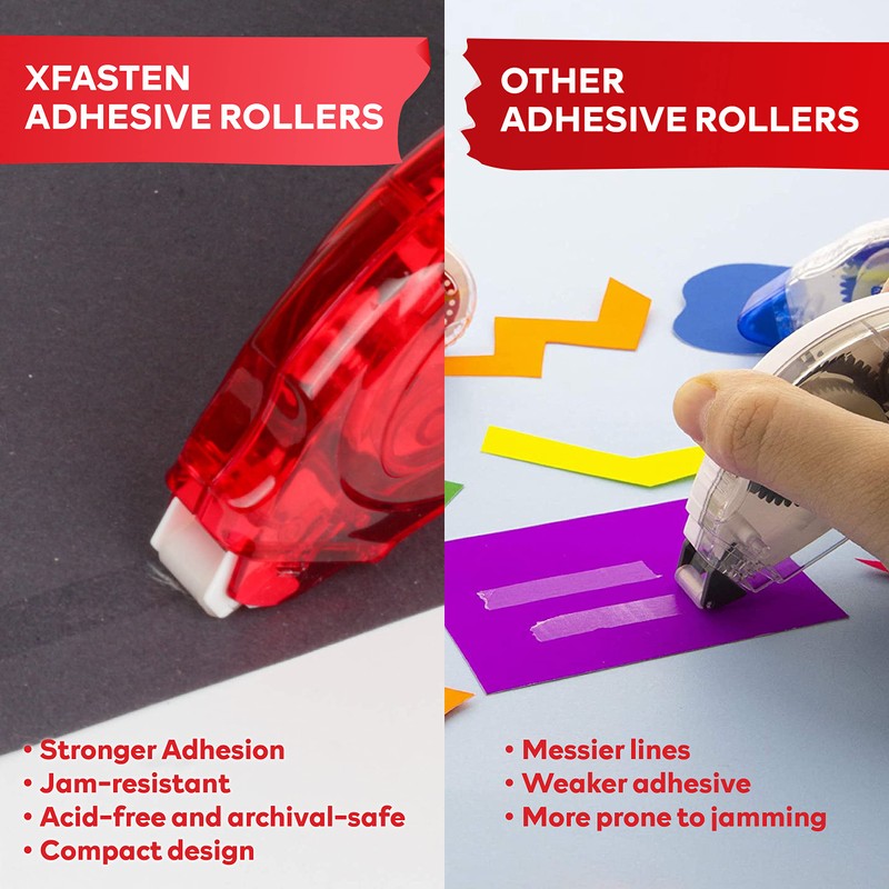 XFasten Adhesive Roller for Scrapbooking, 8mm x 30ft 8-Pack Double