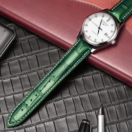 MUENShop 20mm Leather Watch Straps Quick Release Polished Deployment Buckle Black Brown Blue Green Classic Design Calf Leather Replacement Watch Band