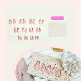 Almond Press on Nails Short White French Tip Nails Fake Nails with Golden Edge Designs Almond Glue on Nails French Acrylic Press on Nails Full Cover Stick on Nails for Women 24PCS False Nails Tip
