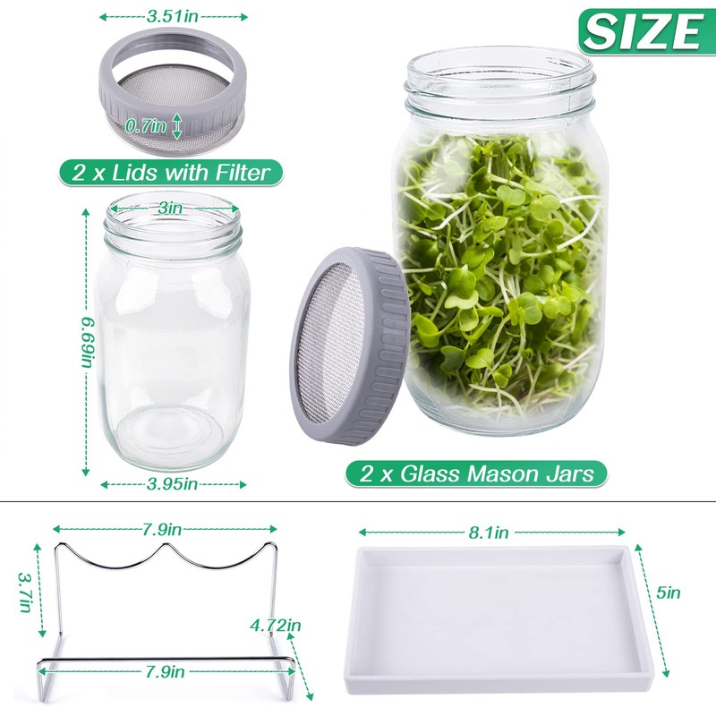 Kikerike Seed Sprouting Jar Kit with 2 Wide Mouth Mason