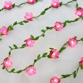 Curyidy Rose Flower String Lights Pink Floral Garland with Fairy Lights