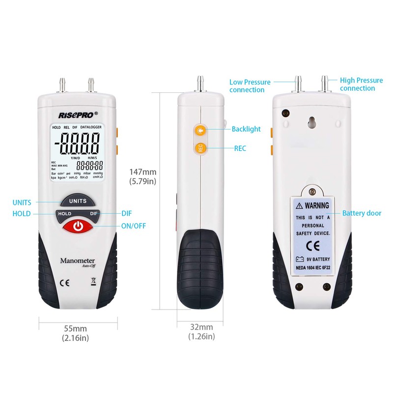Manometer, RISEPRO® Digital Air Pressure Meter and Differential Pressure Gauge