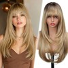 Sangtok Long Ombre Blonde Layered Wig with Bangs for Women,