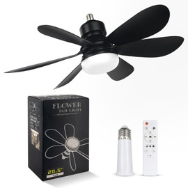 EEK Ceiling Fans with Light and Remote Control, Socket Fan Light with Dimmable Lights, E26/E27 Plug in Base, 3 Speeds, 3 Color Temperatures, 1600 Lumens 40W Fan Lights for Bedroom Living Room(Black)