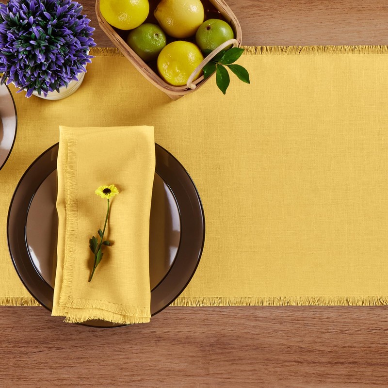 Solino Home Fringe Linen Table Runner 60 Inch – 100%