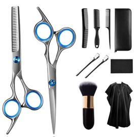 Hair Scissor Home Professional Hair Cutting Kit, 11 PCS Barber Thinning Scissors Hairdressing Shears Stainless Steel Hair Cutting Shears Set, Silver