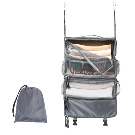 TABITORA Travel Luggage Organizer Hanging Packing Cubes Portable Hanging Shelves Carry on Closet for Suitcase with 2 Hooks,Collapsible(Gray,M)