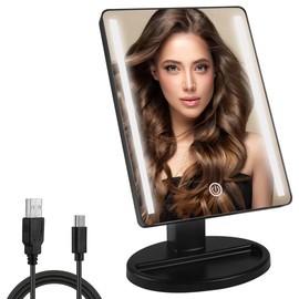Espejo de maquillaje iluminado con 16 luces LED de rotación de 180 brillo ajustable, dos modos de fuente de alimentación, espejo de maquillaje (negro)