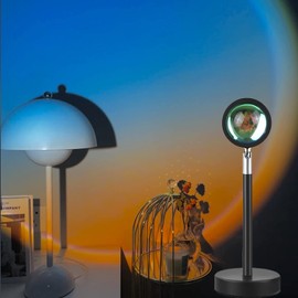 X-CHENG Sunset Projection Lamp,16 Colors Projector Lights Rotation Rainbow Projection Lamp 180 Degree USB Charging Lighting, Romantic Sunset Lamp for Self-Media Light (Black-B)