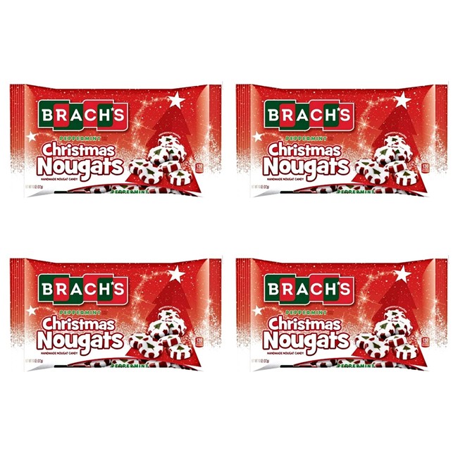 Brachs Peppermint Christmas Nougats Bulk Pack of 4 Bags - 11 oz Per Bag - 44 oz Total - Individually Wrapped Handmade Peppermint Nougat Candy