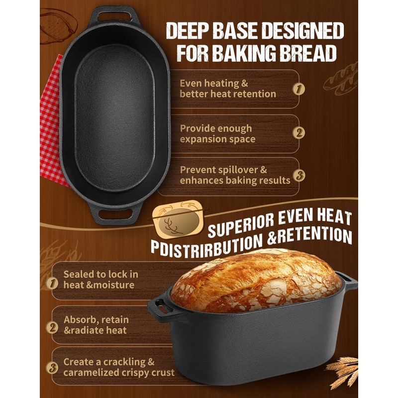 Oval Dutch Oven for Bread Baking, 3.6qt, Black, Up To
