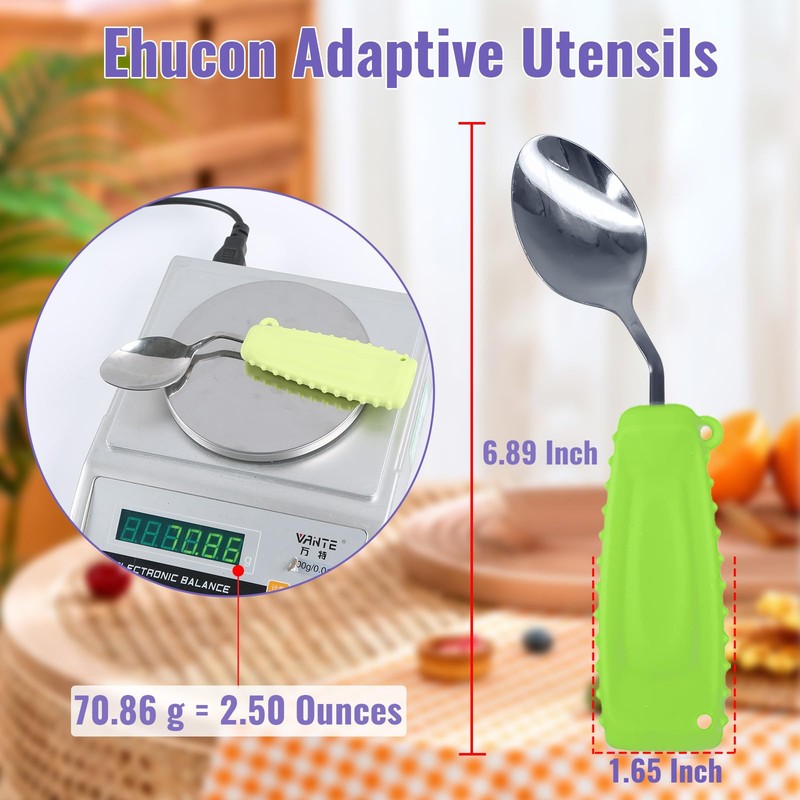 Ehucon Adaptive Utensils Angled Spoon and Fork for Hand Tremors