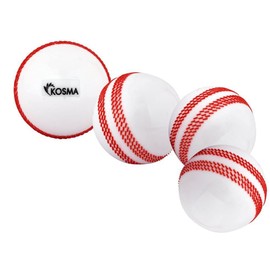 Kosma Set of 4 Wind Ball Cricket Ball | Soft Training Balls | Sports & Outdoors - White With Red Seam
