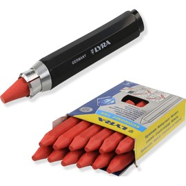 Lyra Professional Marking Chalk with Chalk Holder - Signing Chalk for Wood, Metal, Stone, Concrete, Tiles, Forestry Chalk, Pack of 12 (Red)