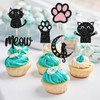12 Pcs Cat Cupcake Topper, Black Glitter Cat Meow Cupcake